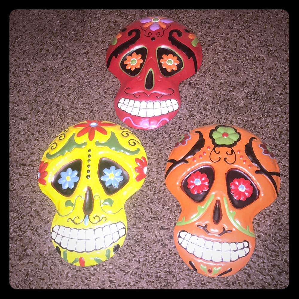 Set of 3 sugar skull wall decor